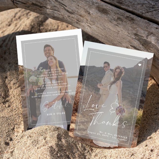 Romantiskt elegant-skript 2 foton överlägg bröllop tack kort (Skapare uppladdad)
