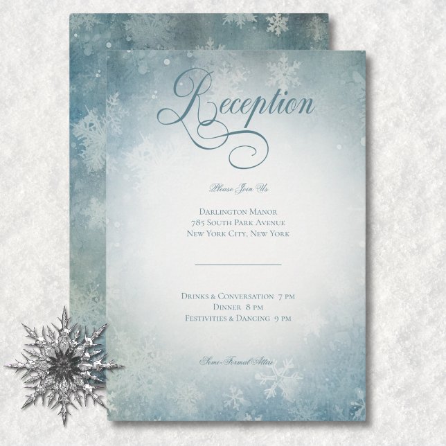 Romantiskt fallande Snö Blue White Wedening Recept Tilläggskort (Romantic Falling Snow Blue White Wedding Reception Enclosure Card)
