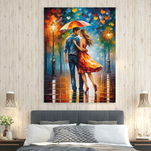 Romantiskt färgat Kärlek är i Luft på trä Poster