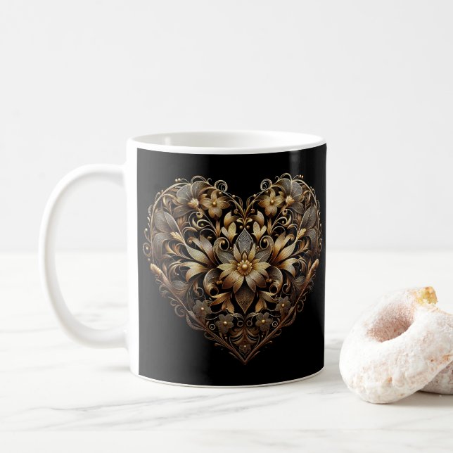 Romantiskt filigree guld hjärta. Valentines day Kä Kaffemugg (Med munk)