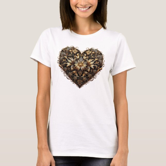 Romantiskt filigree guld hjärta. Valentines day Kä T Shirt (Framsida)