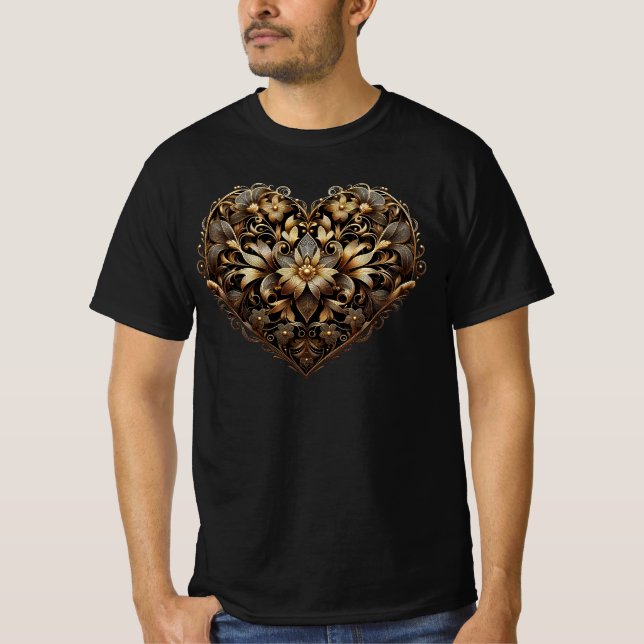 Romantiskt filigree guld hjärta. Valentines day Kä T Shirt (Framsida)