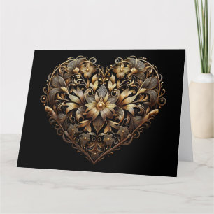 Romantiskt filigree guld hjärta. Valentines day Kä Tack Kort