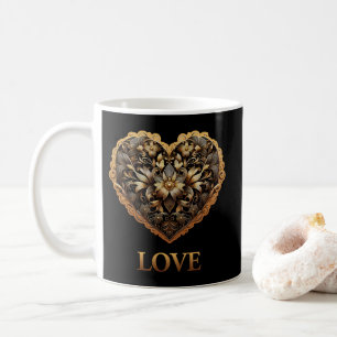 Romantiskt filigree-hjärta guld med Kärlek ord Kaffemugg
