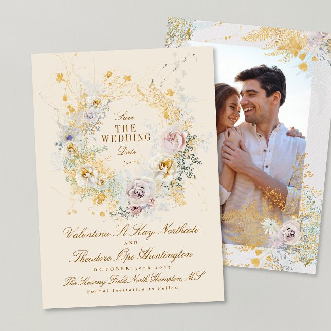 romantiskt finkänsligt botaniskt foto från bröllop spara datumet (Skapare uppladdad)