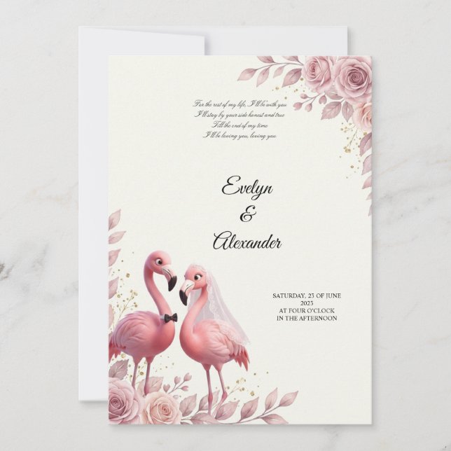 Romantiskt Flamingo-bröllop Inbjudningar (Framsida)