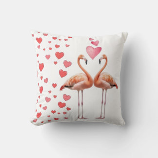 Romantiskt Flamingopar med Rosa Hjärtan Kärleksdek Kudde