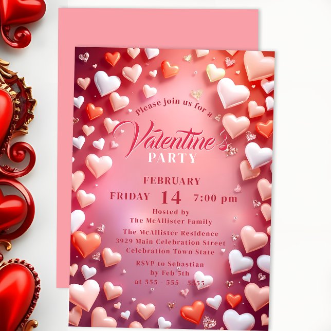 Romantiskt Flytande Hearts Valentine Day Party Inbjudningar (Skapare uppladdad)