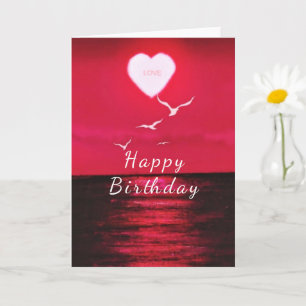 Romantiskt födelsedagskort med Sea Sunset Heart Kä Kort