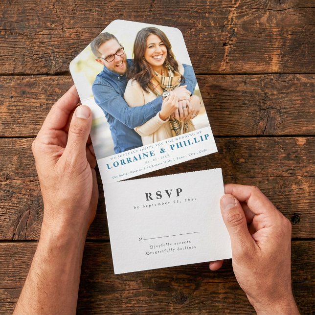 Romantiskt Foto Elegant RSVP Bröllop (Romantic Photo Elegant RSVP Wedding All In One Invitation.)