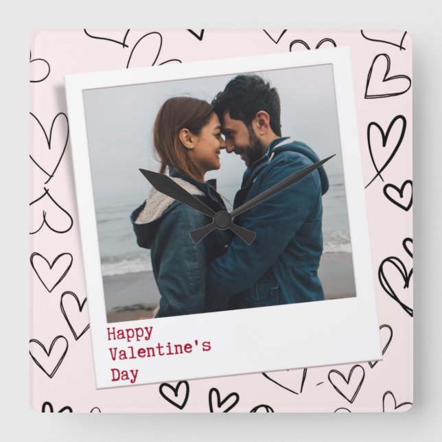 Romantiskt foto för alla hjärtans dag Modern Snygg Fyrkantig Klocka (Framsida)