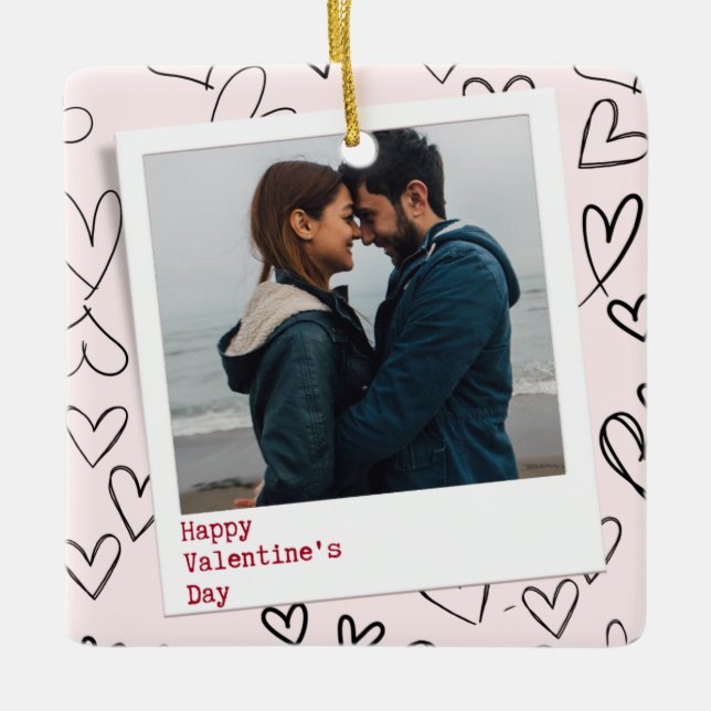 Romantiskt foto för alla hjärtans dag Modern Snygg Julgransprydnad Keramik (Framsida)