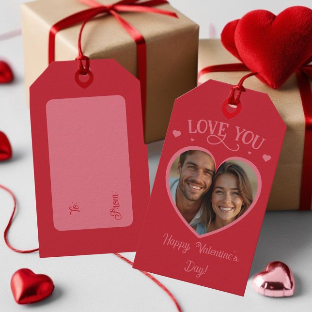 Romantiskt foto KÄRLEK You Valentine Day Presentetikett (Romantic Photo LOVE YOU Valentine's Day Gift Tags)