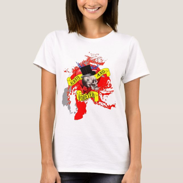 Romantiskt gotiskt skallhjärta Valentineser Tee (Framsida)