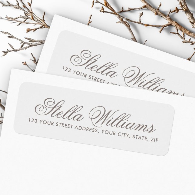 Romantiskt grått kalligrafi-skript returadress etikett (Romantic light gray calligraphy script label)