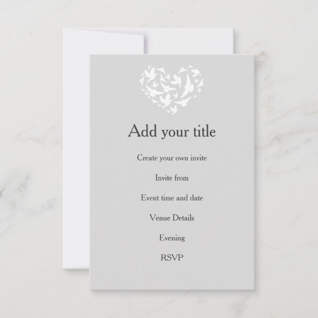 Romantiskt Grått med inbjudan till hearter och fåg (Framsida)