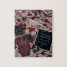 Romantiskt graviditetsmeddelande med rosor & teddy
