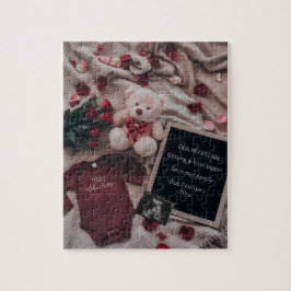 Romantiskt graviditetsmeddelande med rosor & teddy pussel