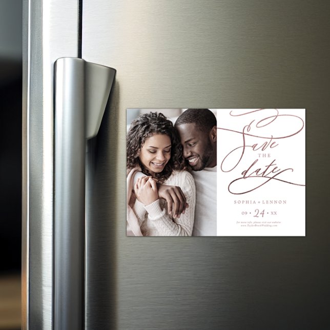 Romantiskt Guld-kallgrafifoto för Ro-Spara datum Magnetisk Inbjudningskort (Skapare uppladdad)