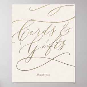 Romantiskt Guld Kalligrafi   Elfenbensfärgade Kort Poster