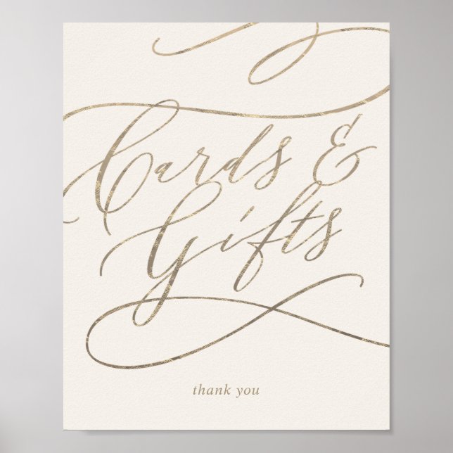 Romantiskt Guld Kalligrafi | Elfenbensfärgade Kort Poster (Framsidan)