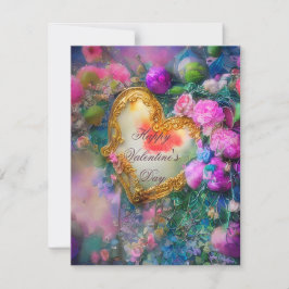 Romantiskt guldhjärta och blommor valentin julkort