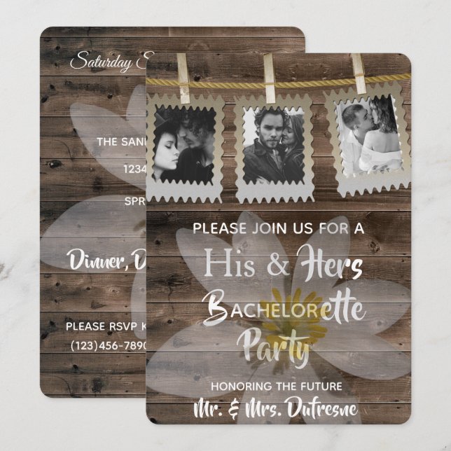 Romantiskt "Hans & Hers" Bachelor/Bachelorette Par Inbjudningar (Fram/baksida)