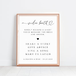 Romantiskt Heart-skript Bröllop Video Booth-tecken Poster