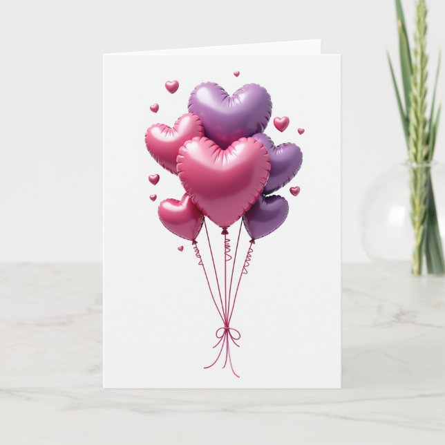 Romantiskt hjärta ballonger kärlekskort kort (Framsida)