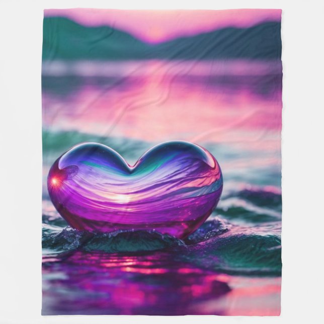 "Romantiskt hjärta Flytande på Vatten" Fleecefilt (Framsidan)