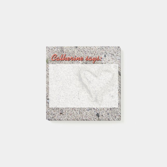 Romantiskt hjärta i Sand med Anpassningsbar Text Post-it Block (Framsida)