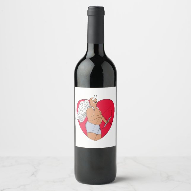 Romantiskt hjärta med ovanlig cupid vinflaska etikett (Framsida)
