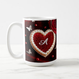 Romantiskt hjärta med pärlbård kaffemugg