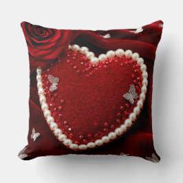 Romantiskt hjärta med pärlbård kudde