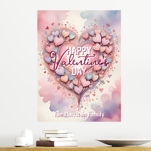 Romantiskt hjärta och Blommigt Alla hjärtans dag Poster