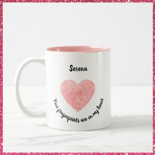 Romantiskt hjärtfingeravtryck Två-Tonad mugg (Bookmark my store! https://www.zazzle.com/store/capricepetit)