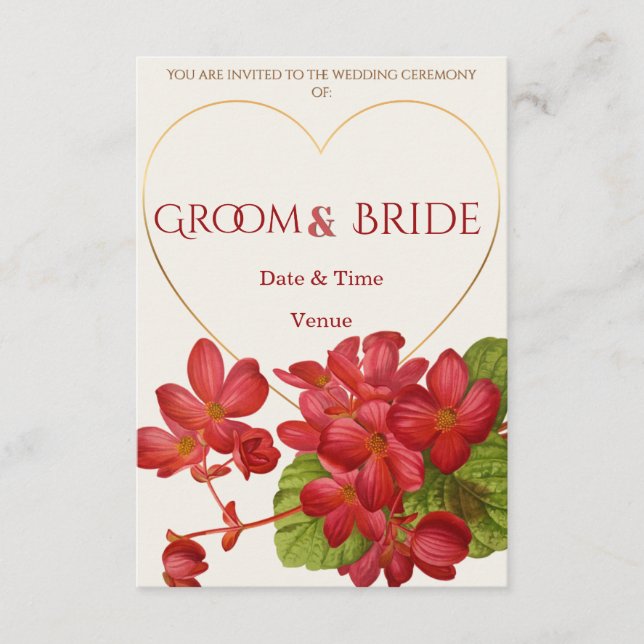 Romantiskt hjärtformat blombröllopsinbjudan inbjudningar (Framsida)