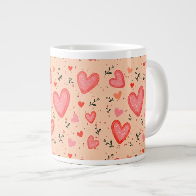 Romantiskt hjärtmönster keramisk kaffemugg jumbo mugg (Framsida höger)