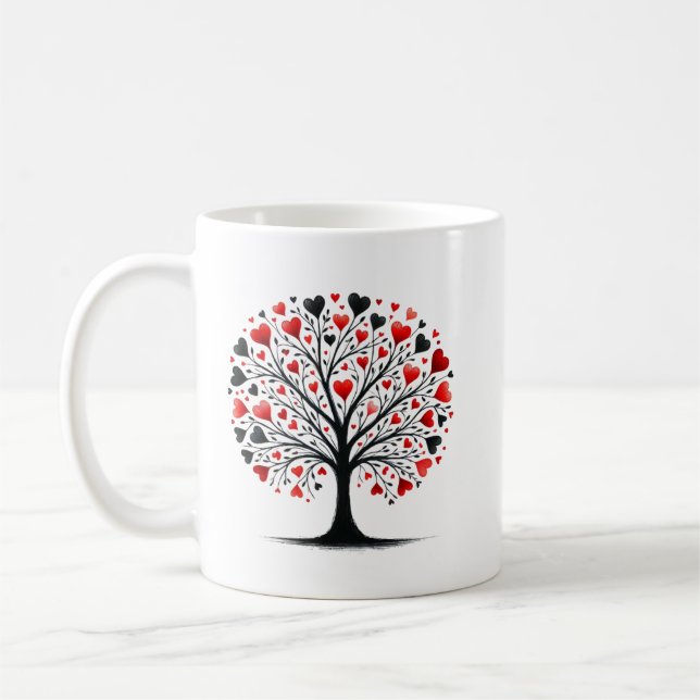 Romantiskt hjärträd vattenfärg illustration kaffemugg (Vänster)