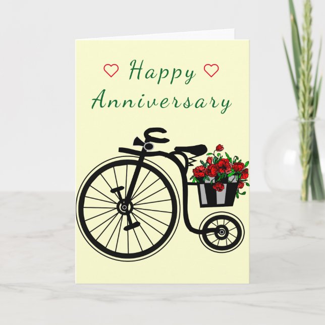 Romantiskt jubileumskort med blommor Bike Kort (Framsida)