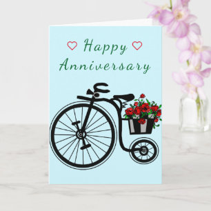 Romantiskt jubileumskort med blommor Bike Kort