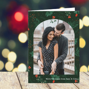 Romantiskt julfotfoto Mistletoe Foldat Helgkort