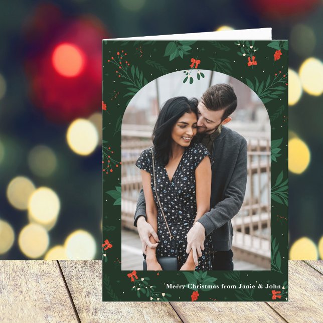 Romantiskt julfotfoto Mistletoe Foldat Helgkort (Skapare uppladdad)