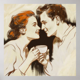 Romantiskt kaffedatum Par Sharing Sweet Glance Poster