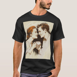 Romantiskt kaffedatum Par Sharing Sweet Glance T Shirt