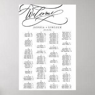 Romantiskt kalligrafi - alfabetiskt sittningsschem poster