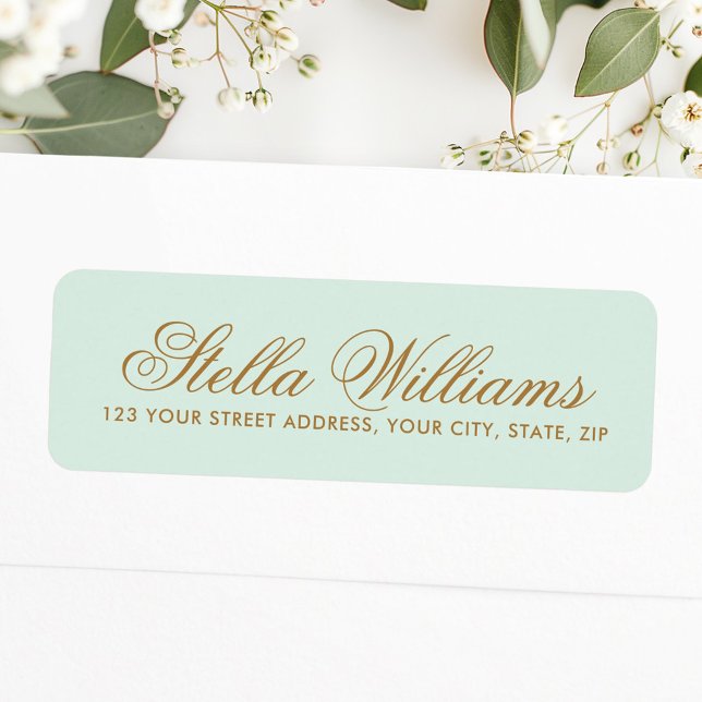 Romantiskt kalligrafi-skript för ljusmint adress returadress etikett (Romantic light mint calligraphy script address label)