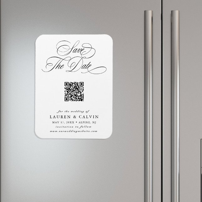 Romantiskt kalligrafisk QR-kod Bröllop Spara datum Magnet (Skapare uppladdad)