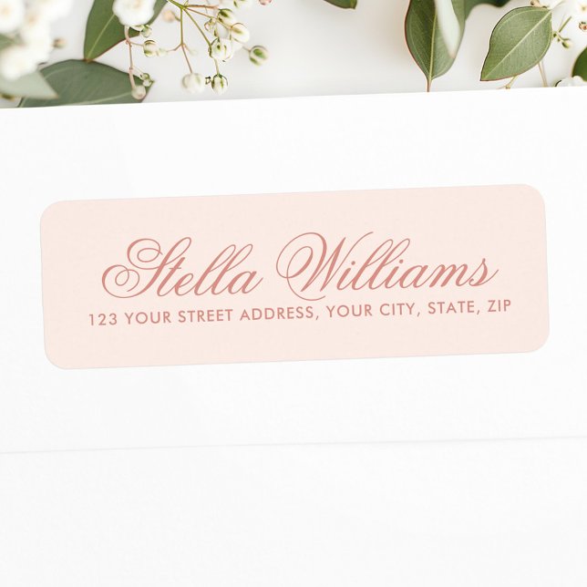 Romantiskt  kalligrafiskt skript för  rosa returadress etikett (Romantic light blush pink calligraphy script label)