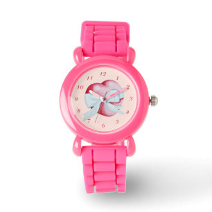 romantiskt kärlek-hjärta och vit bog på rosa armbandsur